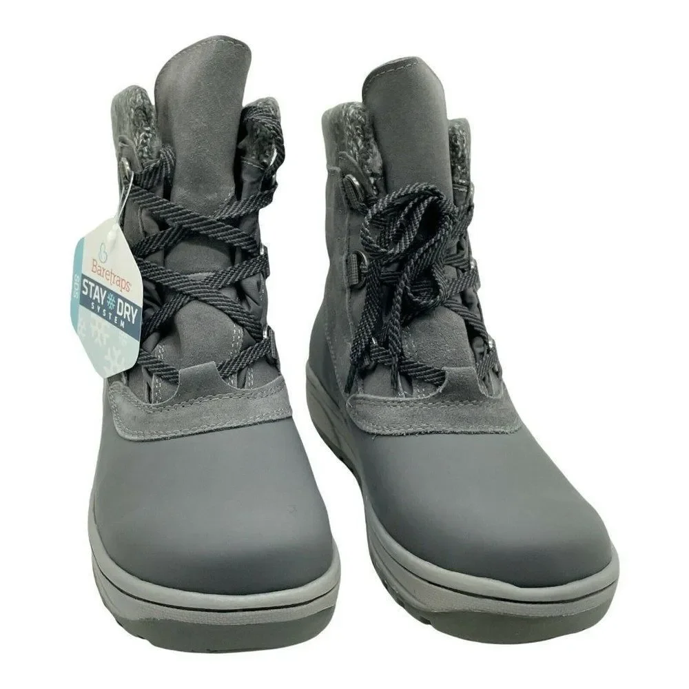 Womens Baretraps Boot Devon Dark Grey Lace Up Sz 9.5 M Leather Water Resistant - Picture 3 of 9